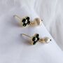 Cz Green Enamel Clover Pearl Drop Earrings, thumbnail 2 of 8