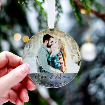 Personalised Photo First Christmas Engaged Decoration, 7 of 9