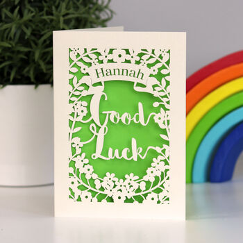 Personalised Papercut Floral Good Luck Card, 11 of 11