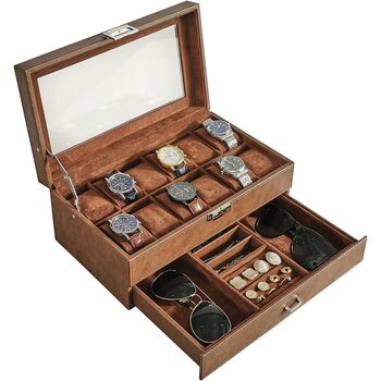 Watch Box 12 Slots Watches Display Case With Drawer, 5 of 7