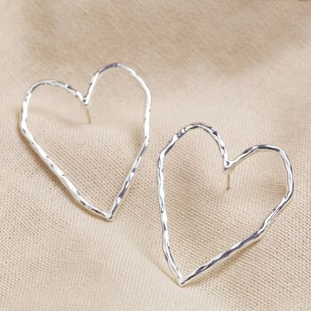 Large Organic Finish Heart Earrings In Silver, 2 of 3