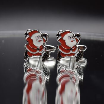 Santa Claus Cufflinks Christmas Gift For Him Festive Red And Silver Design, 4 of 5