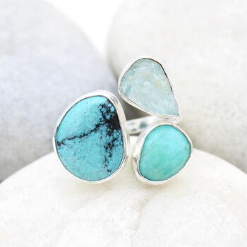Aquamarine, Amazonite And Turquoise Gemstone Ring, 3 of 7