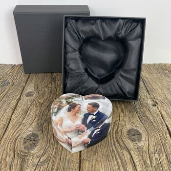 Personalised Photo Glass Heart Paperweight + Luxury Gift Box, 2 of 12