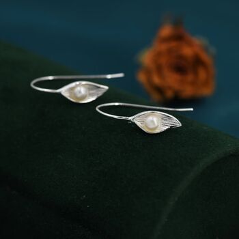 Calla Lily Flower And Pearl Hook Earrings, 2 of 9