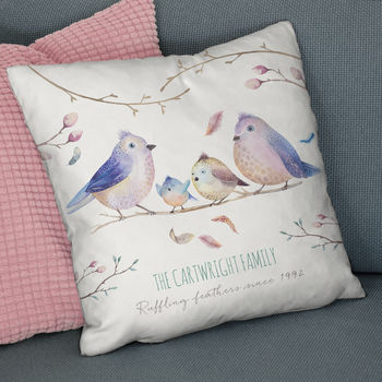 Personalised Bird Family Faux Suede / Cotton Cushion, 3 of 10