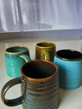 Set Of Four Reactive Glaze Mugs In Lagoon Glazes, 3 of 9