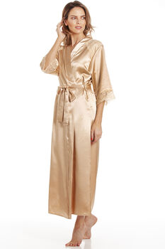 British Made Gold Long Satin Bridal Dressing Gown With Lace Detail Ladies Size 8 To 28 UK, 2 of 3