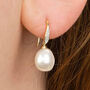 9ct Yellow Gold White Keshi Pearl Earrings With Diamond Set Hook, thumbnail 1 of 8