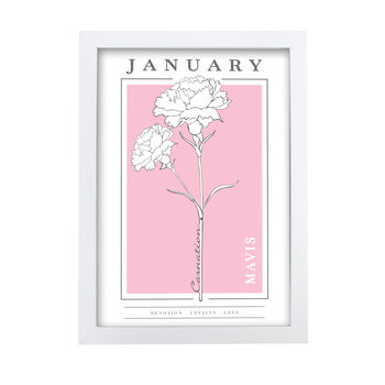 Personalised Birth Flower White A4 Framed Print, 4 of 12