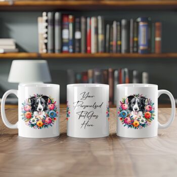 Personalised Border Collie Floral Summer Dog Wreath Gift Keepsake Mug, 2 of 2