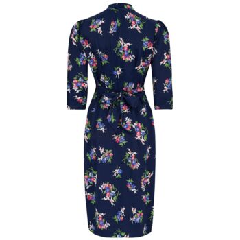 Mabel Long Sleeve Dress In Navy Floral 1940s Style, 2 of 3