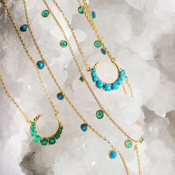 Turquoise Crescent Moon Necklace In Gold Vermeil, 3 of 4