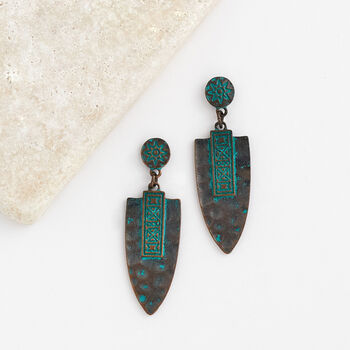 Antique Bronze And Turquoise Spear Drop Earrings, 3 of 3