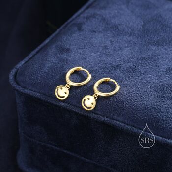 Smile Face Huggie Hoop Earrings In Sterling Silver, 4 of 10
