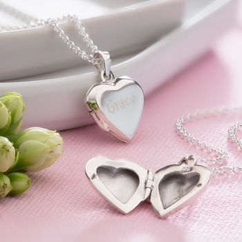 Engraved Sterling Silver Heart Locket Necklace, 6 of 7