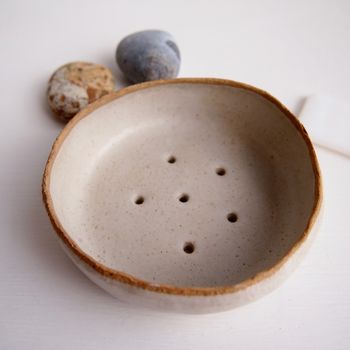 Handmade Oatmeal White Pottery Soap Dish, 3 of 10