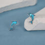 Sterling Silver Dolphin Stud Earrings With Blue Enamel, thumbnail 1 of 11