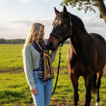 Equestrian Snaffle Bit Print Scarf | Navy Blue And Yellow, 8 of 10