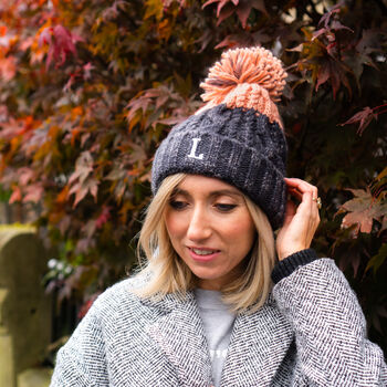 Ladies Personalised Initial Knitted Bobble Hat, 2 of 11