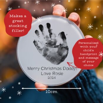 Personalised Baby's Handprint And Message Glass Drink Coaster, 2 of 2