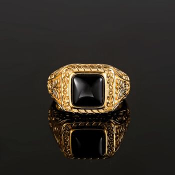 Men's Silver Black Quartz Gemstone Signet Ring, 9 of 12