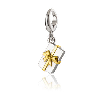 Sterling Silver Christmas Present Charm Necklace With Gold Bow, 7 of 10
