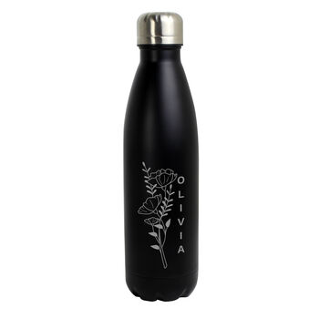 Personalised Floral Black Metal Insulated Drinks Bottle, 4 of 6