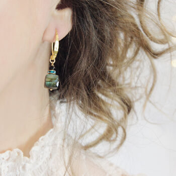 Hammered Gold Labradorite Cube Earrings, 9 of 10