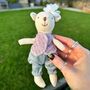 Tiny Linen Girl Bear With Flower, thumbnail 1 of 4