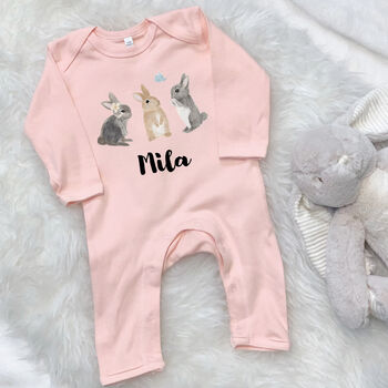 Personalised Watercolour Bunnies Babygrow, 7 of 10