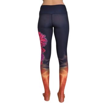 Fire Coral Yoga Leggings Hand Drawn Design Activewear, 5 of 6