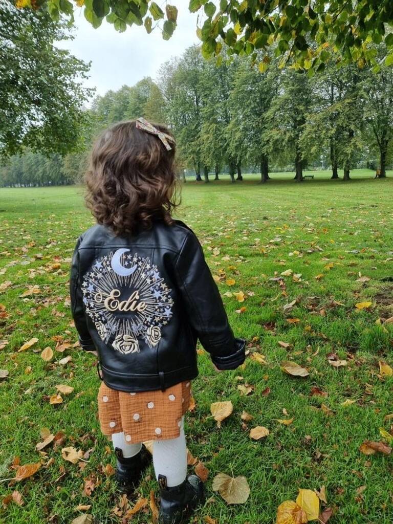 Celestial Embroidered Kid's Name Biker Jacket, 1 of 7