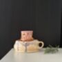 Handmade Porcelain Espresso Cup And Saucer Blush Pink And Cream With Drip Glaze, thumbnail 3 of 6