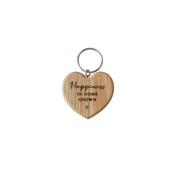 'Happiness Is Home Grown' Oak Heart Keyring, 2 of 3