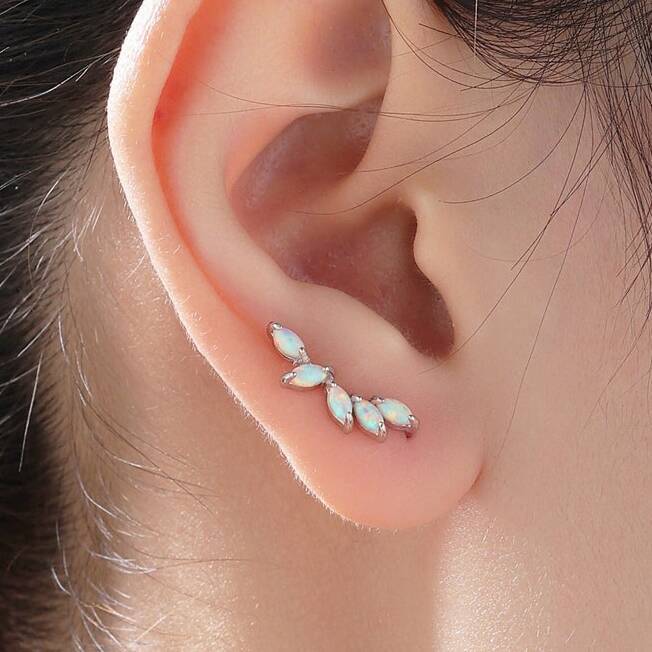 White Opal Marquise Cluster Crawler Earrings, 1 of 11