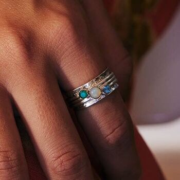 Pure Soul Green Onyx, Opal And Blue Topaz Spinning Ring, 2 of 9