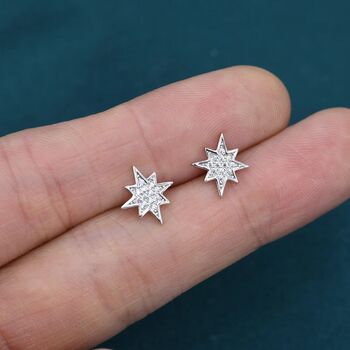 Starburst Cz Crystals Stud Earrings In Sterling Silver, 4 of 11