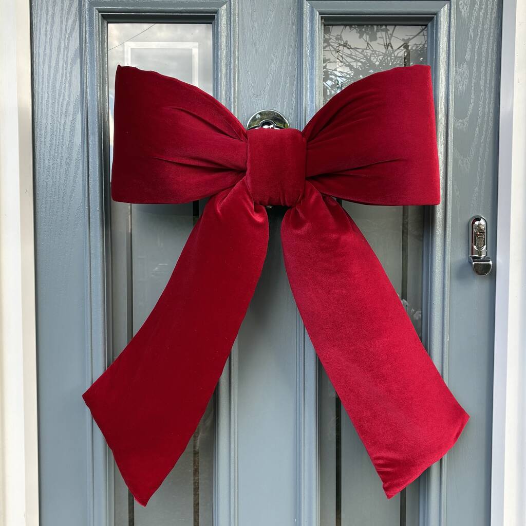 Red Velvet Door Bow, 1 of 4