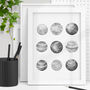 Planets And Moons Black White Print For Children, thumbnail 1 of 4