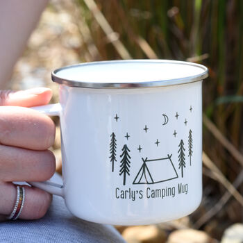 Personalised Camping Outside Gift Enamel Mug, 2 of 4