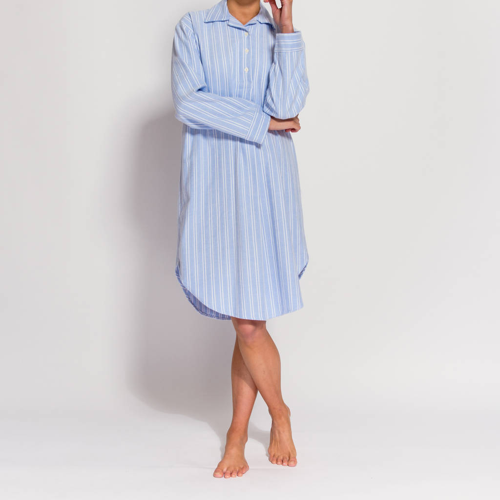 Women's Nightshirt In Blue And White Striped Flannel By BRITISH BOXERS