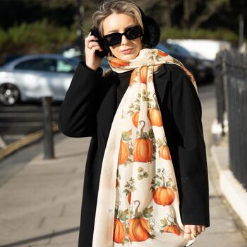 Halloween Pumpkins, Autumnal Print Scarf In Personalised Gift Box, 3 of 6