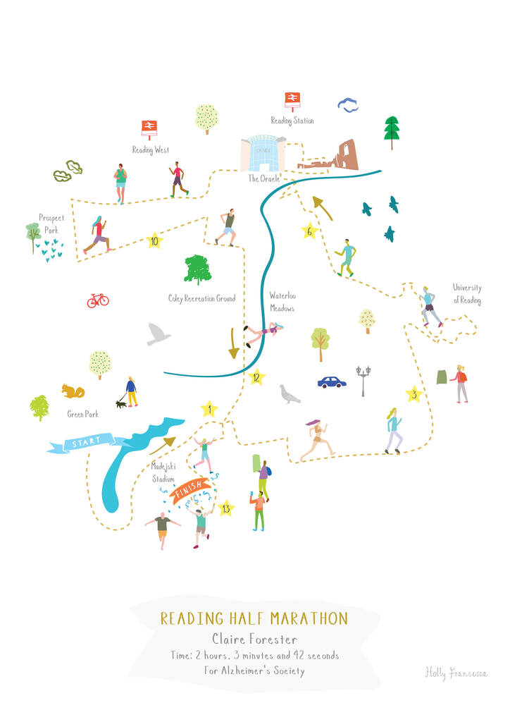 Reading Half Marathon Route Map Personalised Print By Holly Francesca