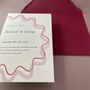 Modern, Wavy Bordered Invitation Suite In Pink And Red, thumbnail 3 of 8