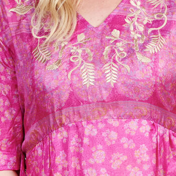 Zaria Silk Print Embroidered Pink Dress 19, 3 of 9