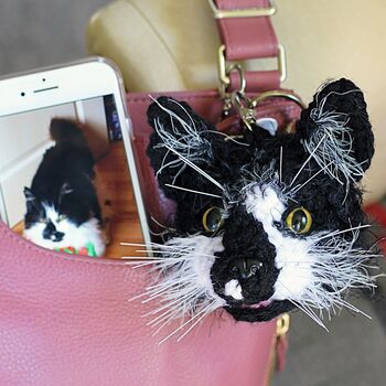 Personalised Crocheted Cat Head Bag Charm Keyring, 2 of 11