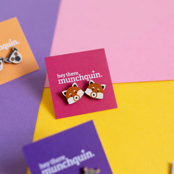 Cute Red Panda Lightweight Wooden Stud Earrings, 2 of 2