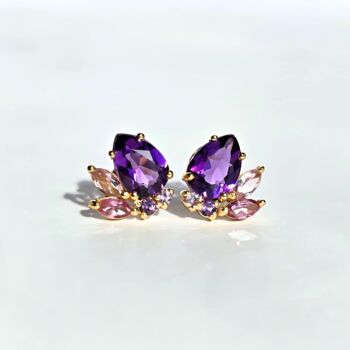 Amethyst And Pink Tourmaline Stud Earrings In Silver And Gold, 7 of 12