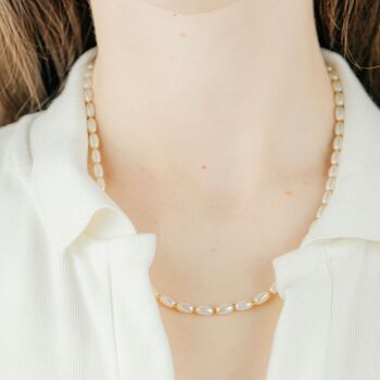 Small White Oval Pearl Choker Necklace, 3 of 5